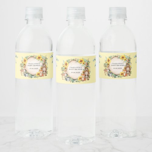 Sunflower Greenery Woodland Baby Shower Favors Water Bottle Label