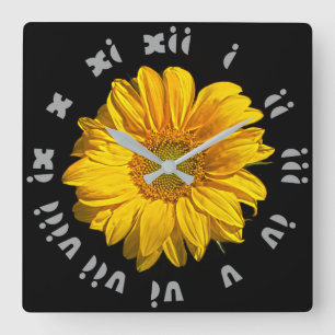 Sunflower Grey Fat Roman Numbers wca Square Wall Clock