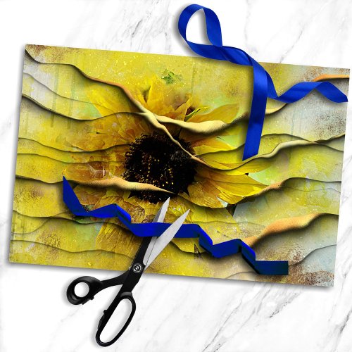 Sunflower Grunge  Liquid Gold Floral Decoupage Tissue Paper