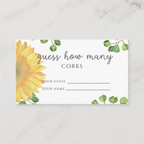 Sunflower guess how many corks bridal game enclosure card