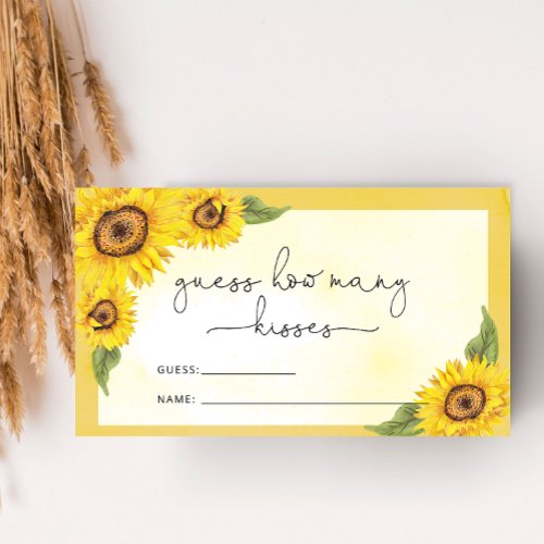 Sunflower guess how many kisses bridal game  enclosure card