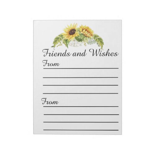 Sunflower Guest Book Wedding  All Occasion Notepad