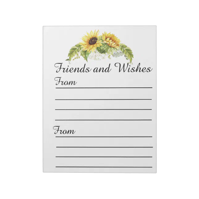 Sunflower Guest Book Wedding / All Occasion Notepad Zazzle