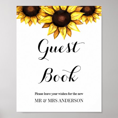Sunflower Guest Book Wedding Sign Floral Poster