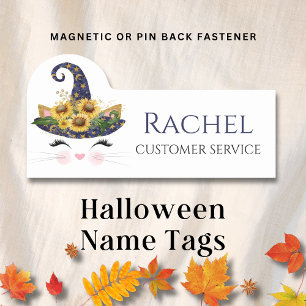 Sunflower Halloween Witch Cat Personalized Name Name Tag
