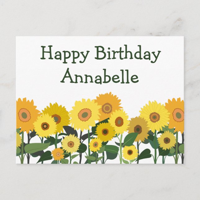 Sunflower Happy Birthday Beautiful Personalized Postcard (Front)