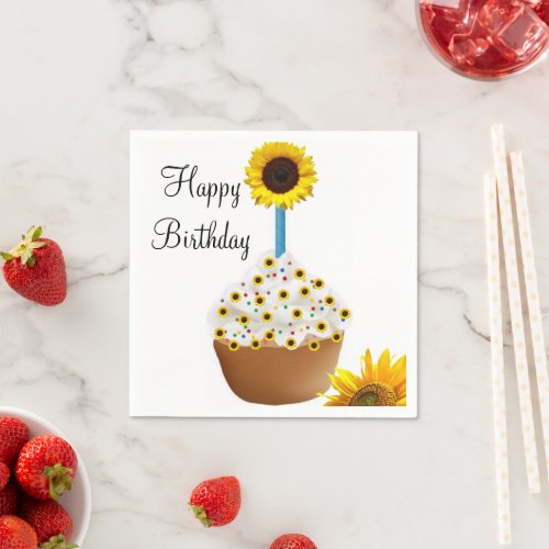Sunflower Happy Birthday Cupcake Paper Napkins