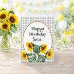 Sunflower Happy Birthday Sister Floral Greeting Card<br><div class="desc">This birthday greeting card was created for a "sister" The country-style design features a black and white check background with an oval with a gold border overlay.  Illustrated sunflowers were added and happy birthday greetings.  There is an inside greeting that you may personalize with your own words</div>