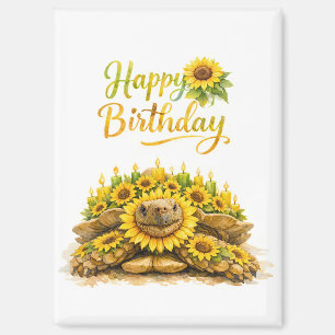 Sunflower Happy Birthday Sulcata Tortoise Magnet