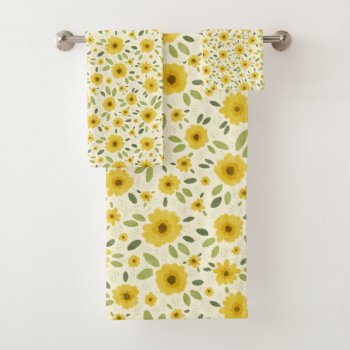 Sunflower Happy Pattern Bath Towel Set by lemontreecards at Zazzle