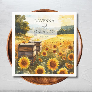 Sunflower Harvest Beehives Country Fall Wedding Napkins