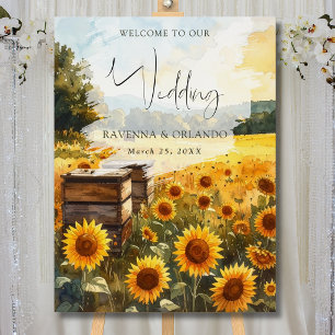 Sunflower Harvest Beehives Country Wedding Welcome Foam Board