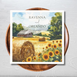 Sunflower Hay Bales Wooden House Country Wedding Napkins
