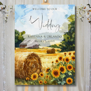 Sunflower Hay Bales Wooden House Country Welcome Foam Board
