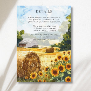 Sunflower Hay Bales Wooden House Wedding Details Enclosure Card