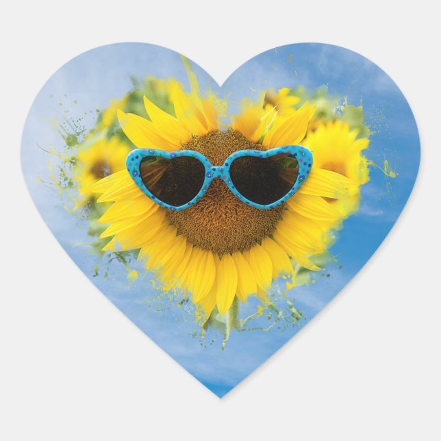 Sunflower Heart Abstract on Sky   Heart Sticker (Front)
