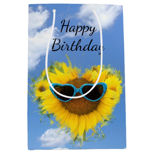 Sunflower Heart Abstract on Sky   Medium Gift Bag (Front)