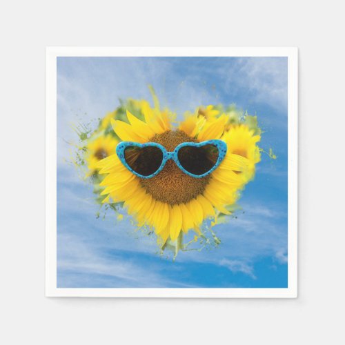 Sunflower Heart Abstract on Sky  Napkins