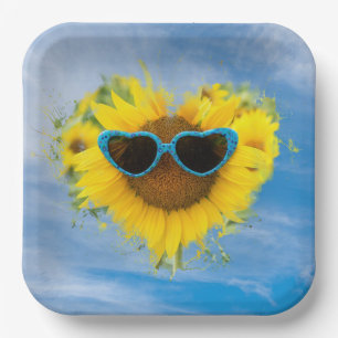 Sunflower Heart Abstract on Sky Paper Plates
