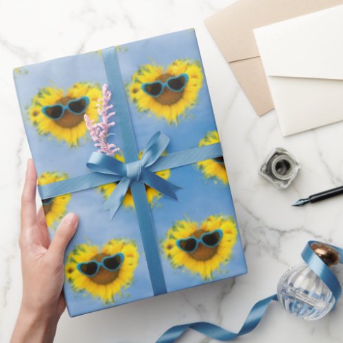Sunflower Heart Abstract on Sky   Wrapping Paper