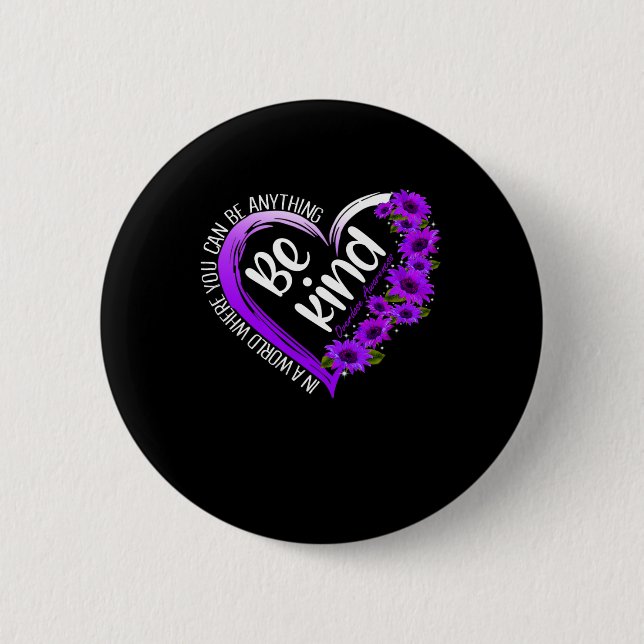 Sunflower Heart Be Kind Purple Overdose Awareness  Button (Front)
