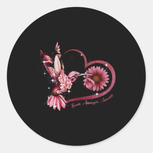 Sunflower Heart Burgundy Ribbon Brain Aneurysm  Classic Round Sticker