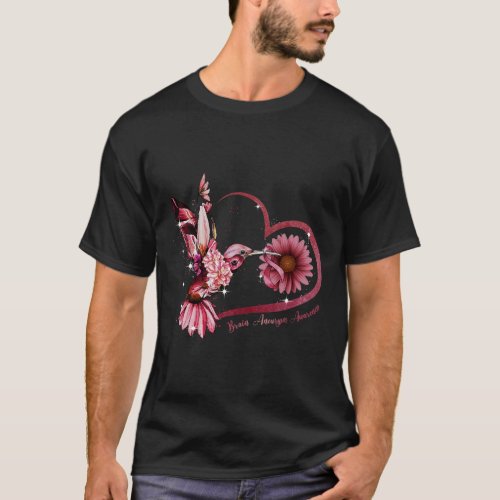 Sunflower Heart Burgundy Ribbon Brain Aneurysm  T_Shirt