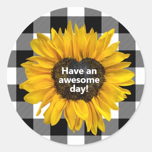 Sunflower Heart on Buffalo Plaid  Classic Round Sticker