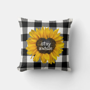 Sunflower Heart on Buffalo Plaid Throw Pillow