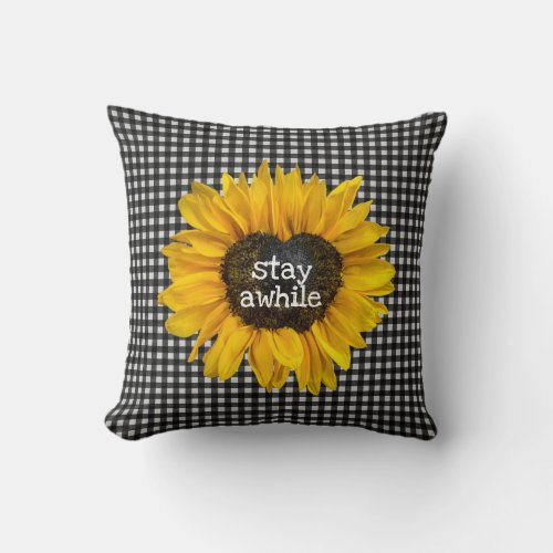 Sunflower Heart on Gingham  Throw Pillow