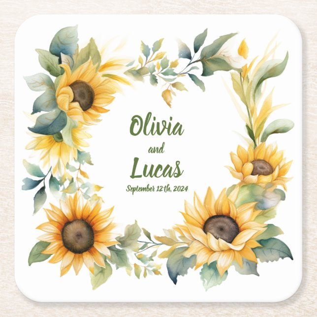 Sunflower Heart: Personalized Wedding Coaster (Front)