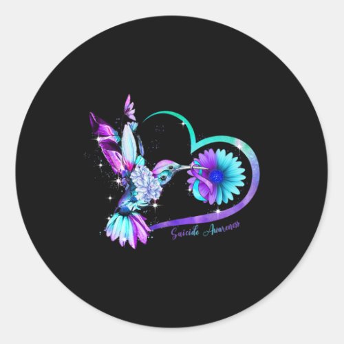 Sunflower Heart Purple Ribbon Suicide Awareness  Classic Round Sticker