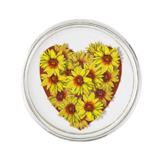 Sunflower Heart Round Lapel Pin