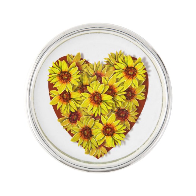 Sunflower Heart Round Lapel Pin (Front)