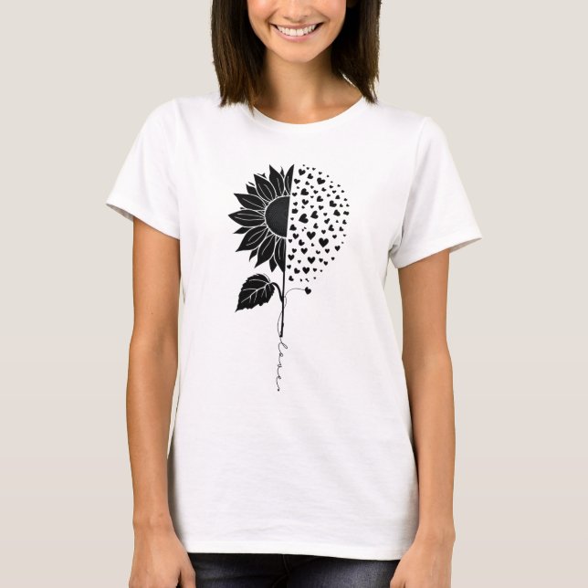 Sunflower Heart Split - Elegant Minimalist Design T-Shirt (Front)
