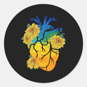 Sunflower Heart Ukraine Ukrainian Flag Stand With Classic Round Sticker