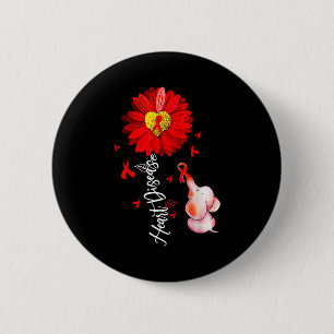 Sunflower Heart Warrior Red Elephant Heart Disease Button