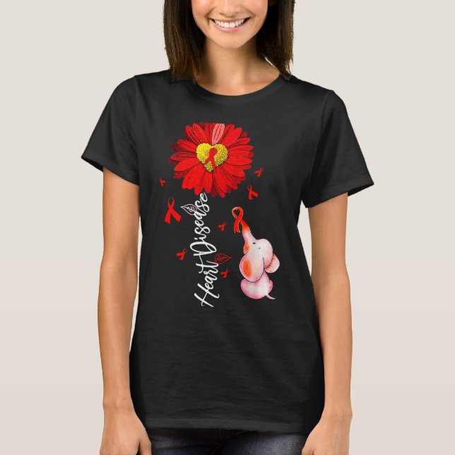 Sunflower Heart Warrior Red Elephant Heart Disease T-Shirt (Front)