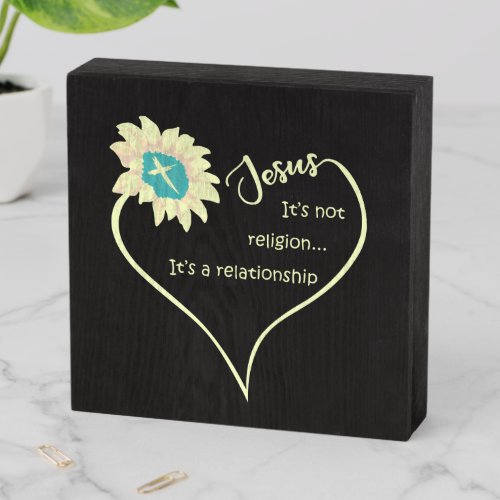 Sunflower Heart with Jesus Quote Christian Wooden Box Sign