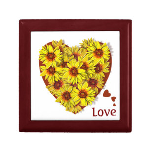 Sunflower Heart Wooden Jewelry Keepsake Box