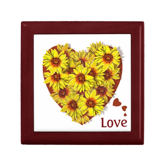 Sunflower Heart Wooden Jewelry Keepsake Box (Front)