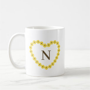 Sunflower Heart Wreath Personalized Monogram Coffee Mug