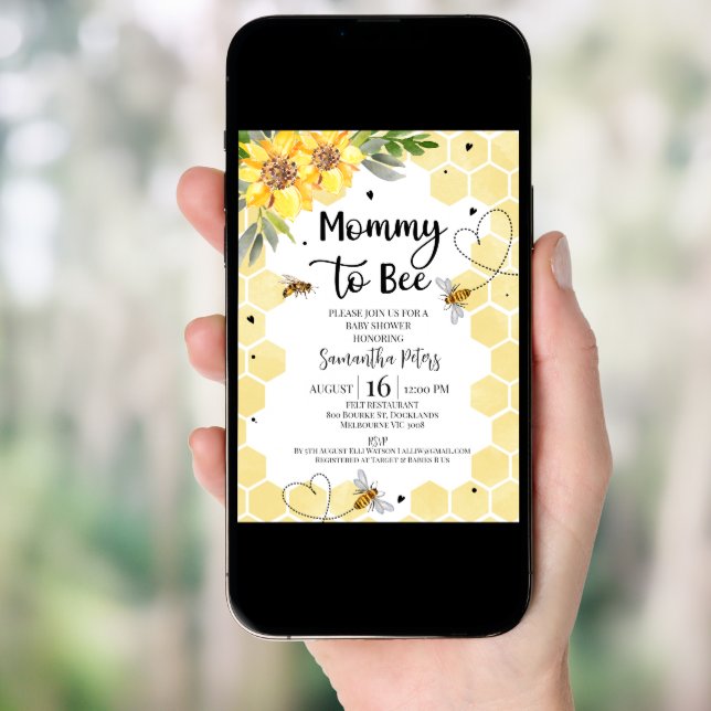 Sunflower Hearts Mommy to Bee Baby Shower Invitation (Front Digital)