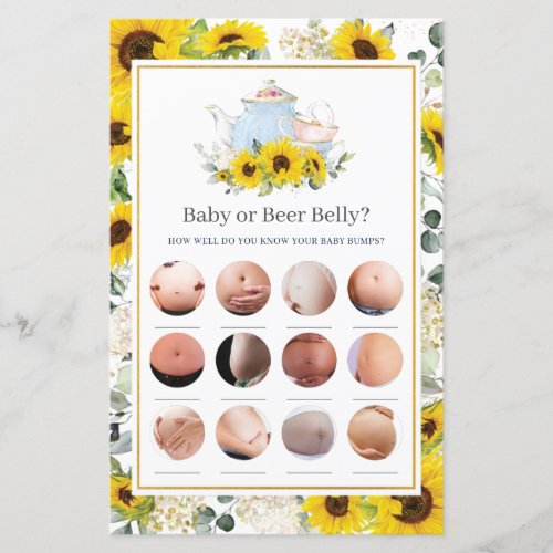 Sunflower High Tea Party Baby or Beer Belly Game