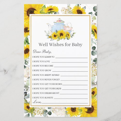 Sunflower High Tea Party Well Wishes for Baby Card