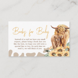 Sunflower Highland Cow Baby Shower Books for Baby Enclosure Card