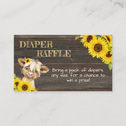Sunflower Highland Cow Baby Shower Diaper Raffle Enclosure Card