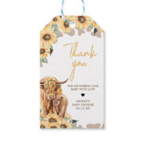 Sunflower Highland Cow Baby Shower Favor Tags