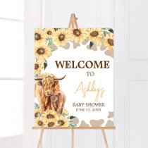 Sunflower Highland Cow Baby Shower Welcome Poster