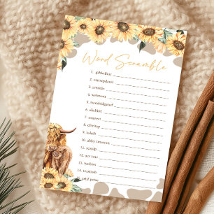 Sunflower Highland Cow Baby Word Scramble Game